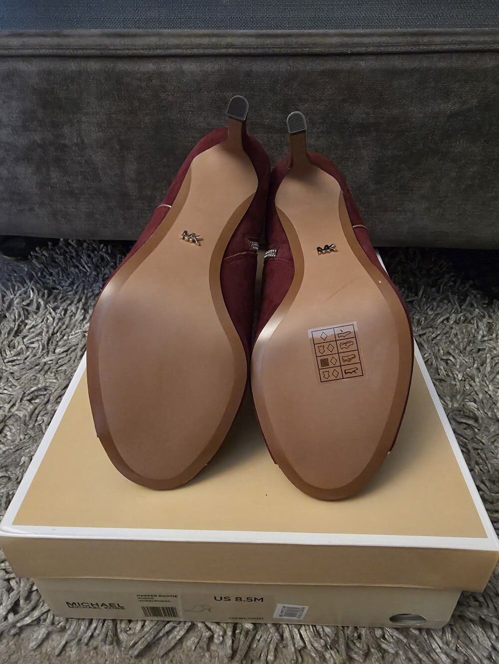 Michael Kors Burgundy Suede Peep-Toe Ankle Booties with Metallic Trim - Picture 4 of 4
